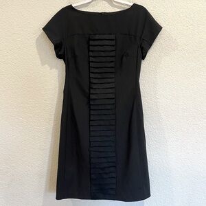 Trina Turk Wool Blend Ruffle Front Little Black Dress with Silk Lining